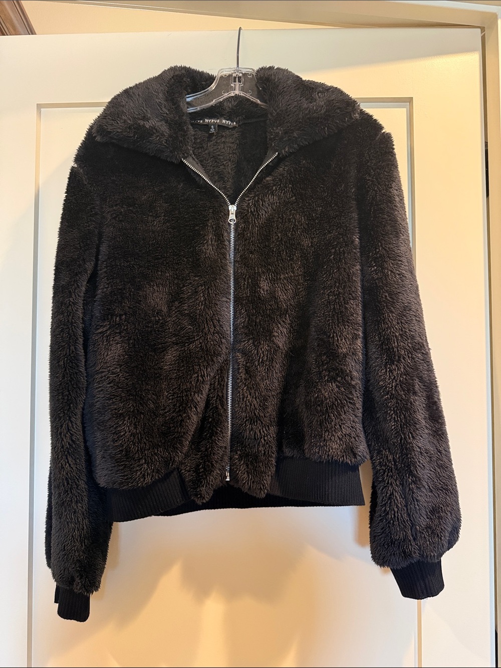 HYFVE black faux fur Sherpa bomber in black